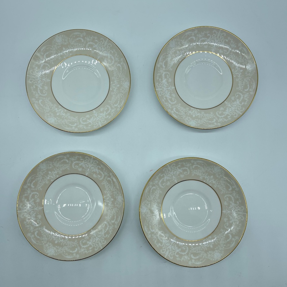 Ralph Lauren Wedgwood Saucers -‎ Set of 4 - Meredith Pattern - Gold Trim